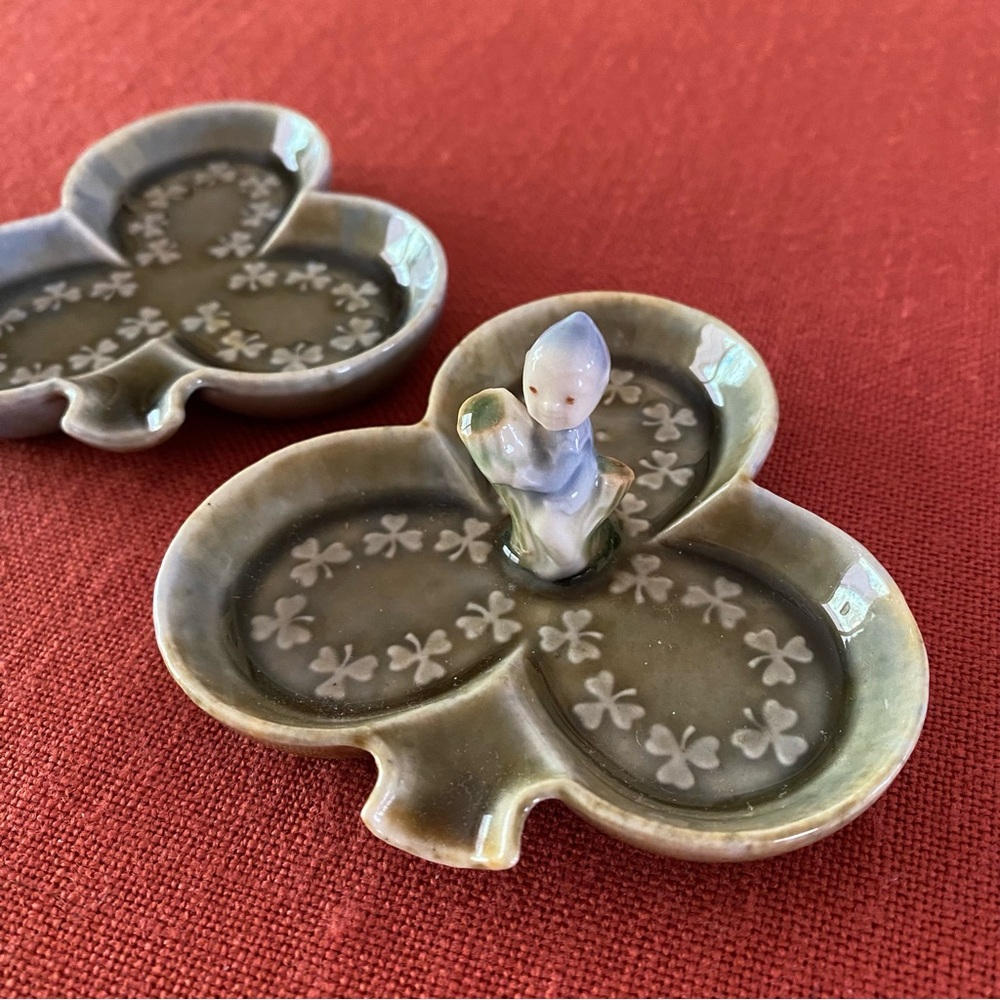 Lot Of 2 Irish Porcelain Shamrock Trinket Dishes